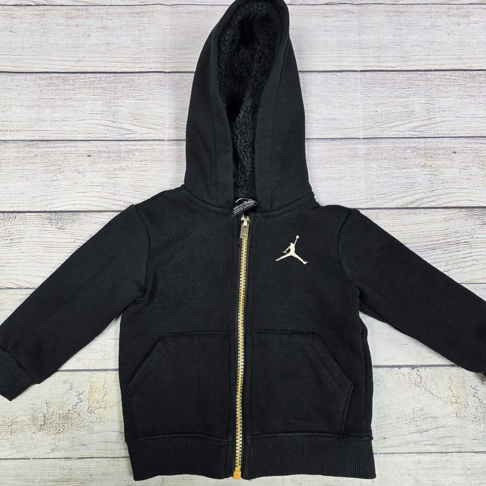 Jordan Black Full Zip Hoodie Sweatshirt Baby Size 12 Months Gold Jumpman Logo
